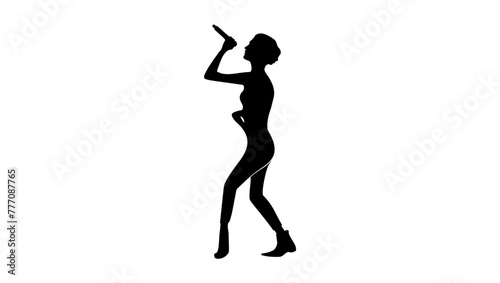 female singer on stage, black isolated silhouette
