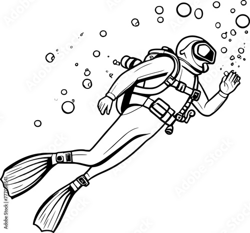 Silhouette of a scuba diver for illustration | Vector for print