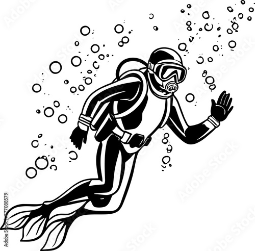 Silhouette of a scuba diver for illustration | Vector for print