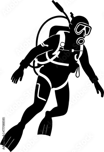 Silhouette of a scuba diver for illustration   Vector for print