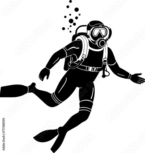Silhouette of a scuba diver for illustration | Vector for print