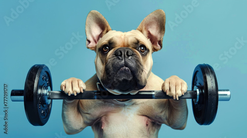 funny  dog lifting heavy barbell ,The concept of sports, fitness, bodybuilding.  © Edgar Martirosyan