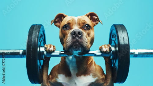 funny  dog lifting heavy barbell ,The concept of sports, fitness, bodybuilding.  © Edgar Martirosyan