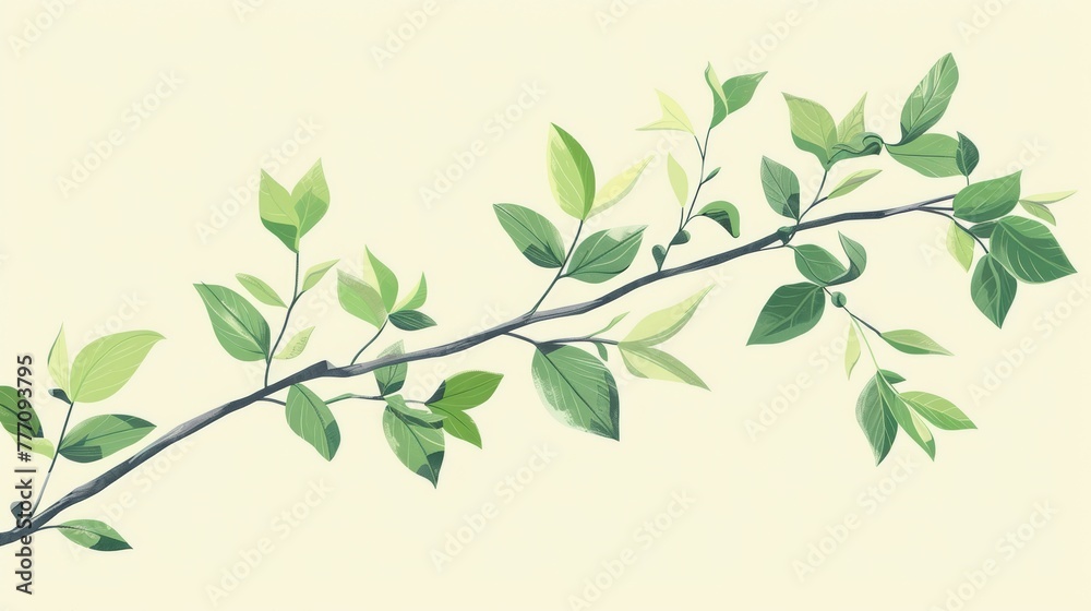 Minimalist branches sprouting green leaves and buds. Minimalist branches sprouting green leaves and buds.