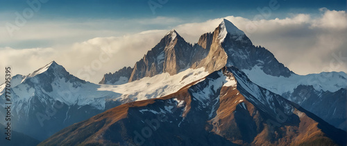 for advertisement and banner as Alpine Adventure Capturing the thrill of high altitude mountain landscapes. in Fresh Landscape theme ,Full depth of field, high quality ,include copy space on left, No 