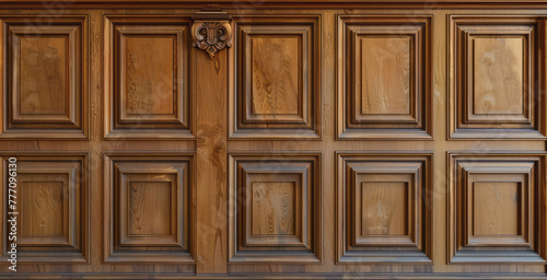 The wall is adorned with intricate wooden paneling  showcasing mastery in panel composition and a confessional  precisionist style.