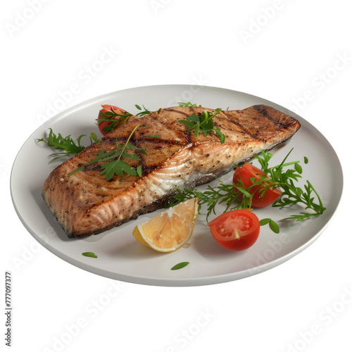 Plate of food with fish and vegetables
