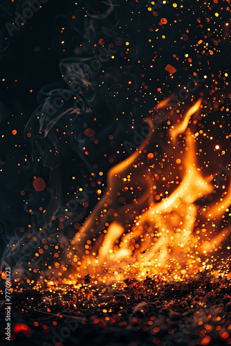 Abstract flame particles effect on black background