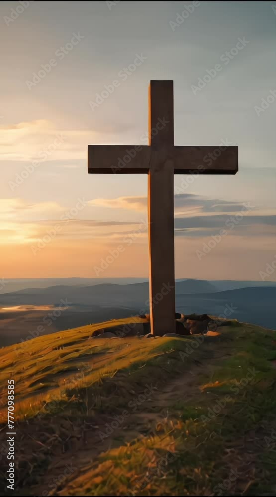 Scenic Christian Cross on Hilltop at Sunset Scenic Christian Cross on Hilltop at Sunset