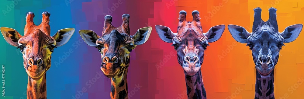 Two Giraffes in a Colorful Mosaic Generative AI