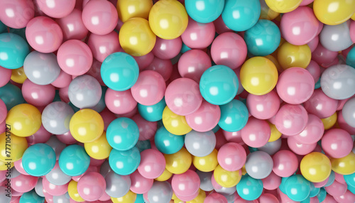 3d render. Abstract party background. Colorful balls and inflatable air balloons bright colors