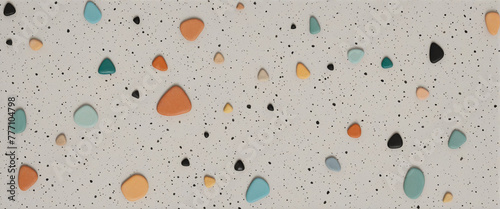Terrazzo pattern collection in natural pastel colors with abstract mosaic stone shapes. Realistic modern terrazo minimalist art background set ideal for print, fashion or trendy design bright colors