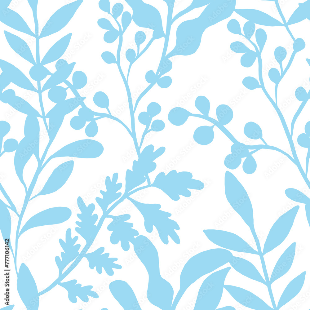 Repeating blue floral and leaf design for wallpapers and fabrics Repeating blue floral and leaf design for wallpapers and fabrics