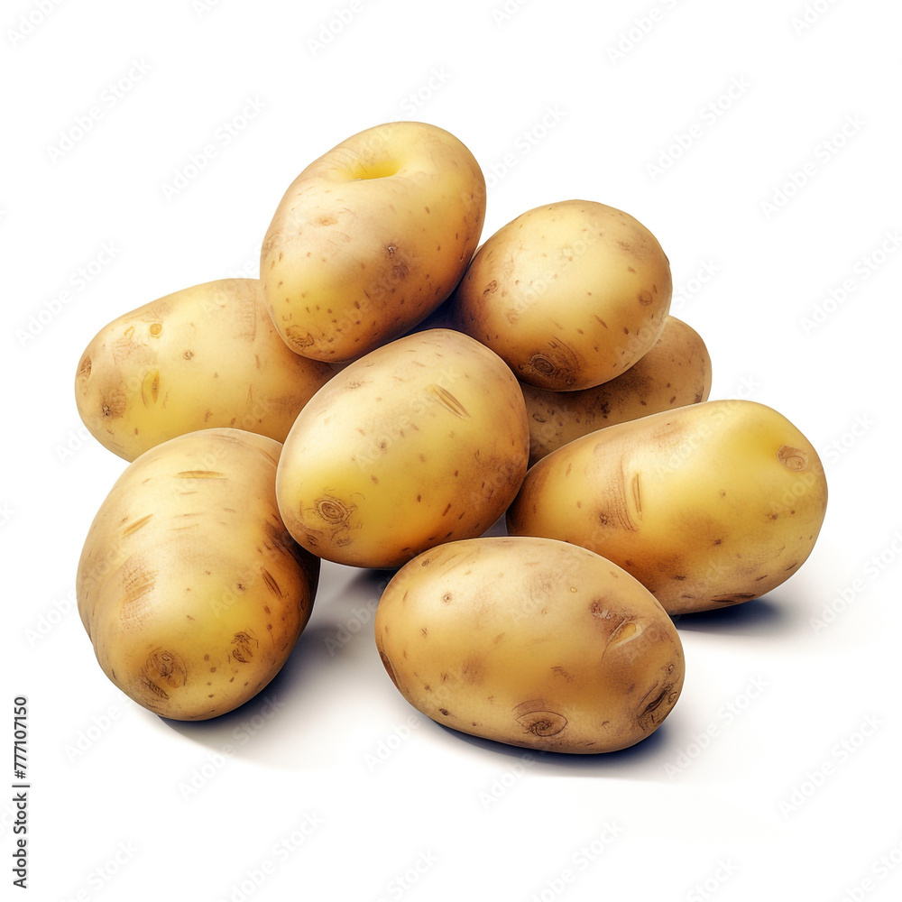 potatoes on white background сreated with Generative Ai potatoes on white background сreated with Generative Ai