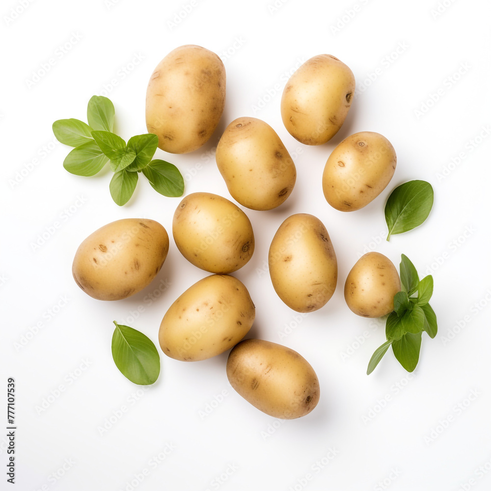 potatoes on white background сreated with Generative Ai potatoes on white background сreated with Generative Ai