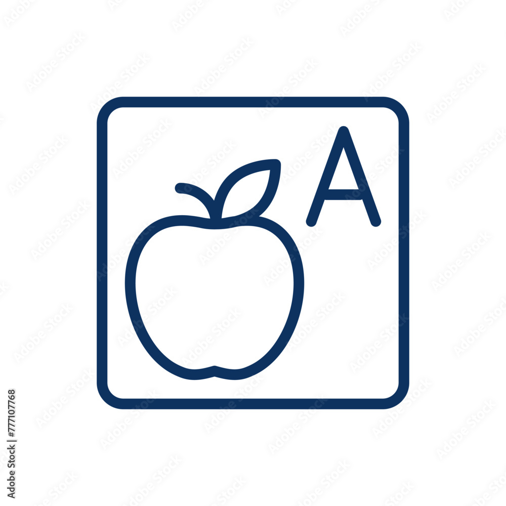 Learning Alphabet Icon. Thin Line Illustration of an Apple and the Letter A, Representing Early Education, Phonics, Speaking Skills and Literacy. Isolated Outline Vector Sign. Learning Alphabet Icon. Thin Line Illustration of an Apple and the Letter A, Representing Early Education, Phonics, Speaking Skills and Literacy. Isolated Outline Vector Sign.