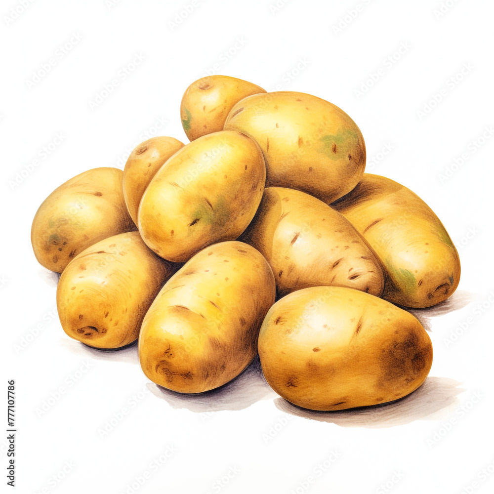 potatoes on white background сreated with Generative Ai potatoes on white background сreated with Generative Ai