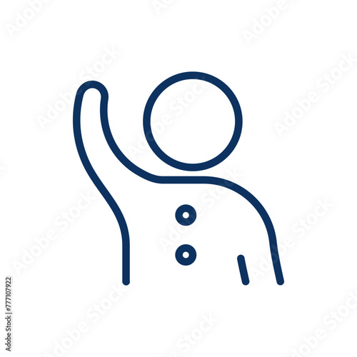 Social Interaction Icon. Thin Line Illustration of a Figure Waving, Symbolizing Friendliness and Social Skills Development. Isolated Outline Vector Sign.	