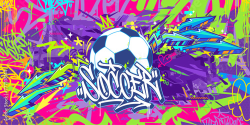 Cool Abstract Hip Hop Urban Street Art Graffiti Style Soccer Or Football Illustration Background