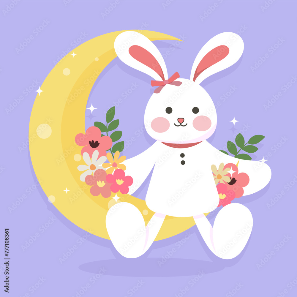 Moonlight Bunny Sweet Cutie Illustration Moonlight Bunny Sweet Cutie Illustration