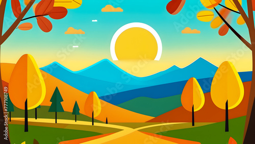 simple vector illustration of an autumn landscape with mountains