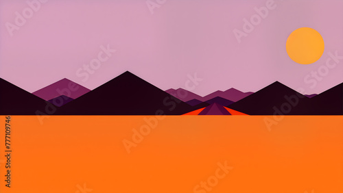vector illustration of purple mountains with an orange sunset