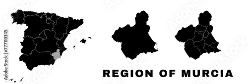 Region of Murcia map, autonomous community in Spain. Spanish administrative regions and municipalities.