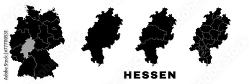 Hesse map, German state. Germany administrative regions and boroughs, amt, municipalities.