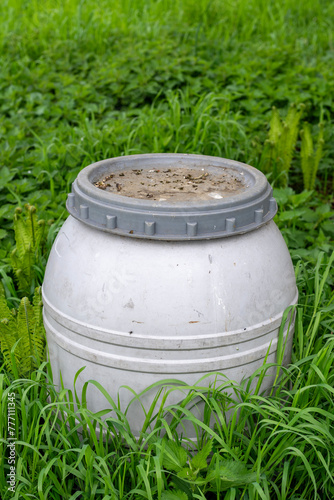 Environmental pollution-  a plastic barrel abandoned in a meadow © Sonja Birkelbach