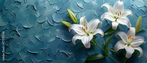 White lilies branch funeral background with space for message of condolence. Concept Funeral Background  White Lilies  Condolence Message  Grief Support  Mourning Ceremony