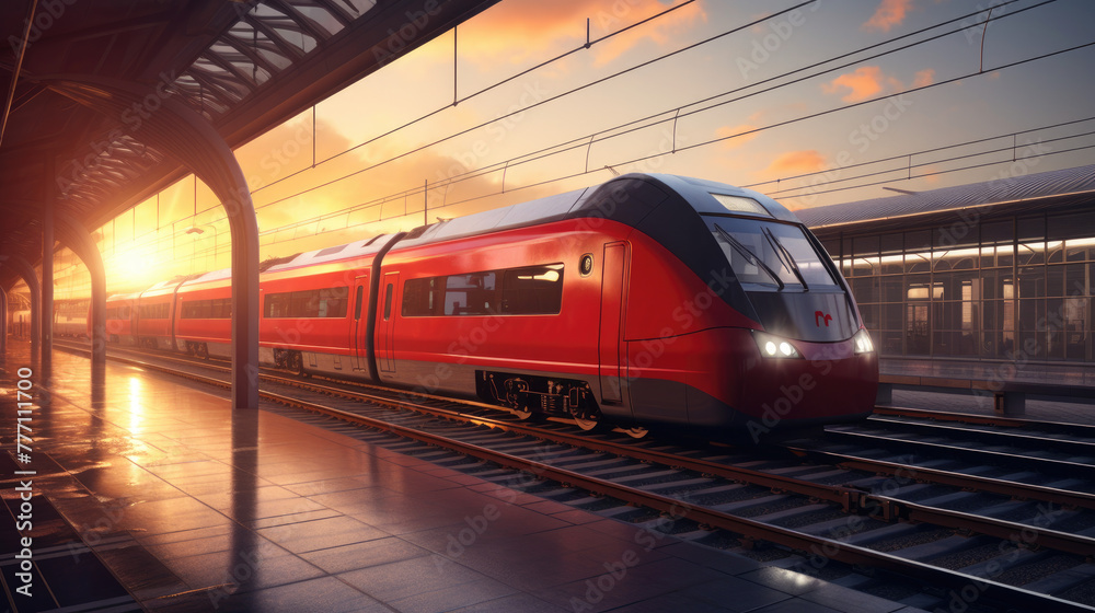 Shinkansen, Train station with motion blur effect on afternoon clouds, sunset background. Shinkansen, Train station with motion blur effect on afternoon clouds, sunset background.