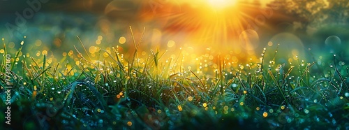 Radiant Sunrise A Field of Grass Illuminated by the Sun's Rays Generative AI
