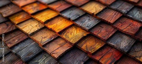 Vintage Wooden Roof Tiles A Collection of Aged and Distressed Wooden Roof Tiles Generative AI