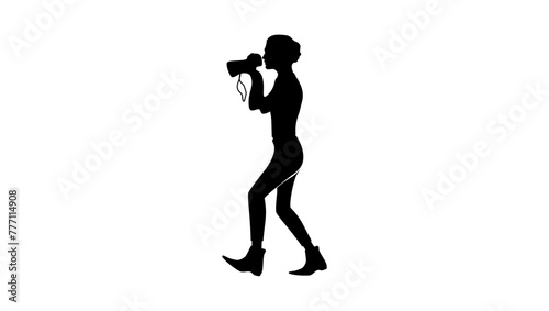 female photographer, Paparazzi, black isolated silhouette