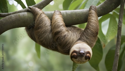 A-Sloth-Hanging-From-A-Tree-Branch-Taking-A-Nap- 3