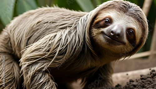A-Sloth-With-Its-Fur-Covered-In-Dirt-A-Result-Of-Upscaled_6 photo