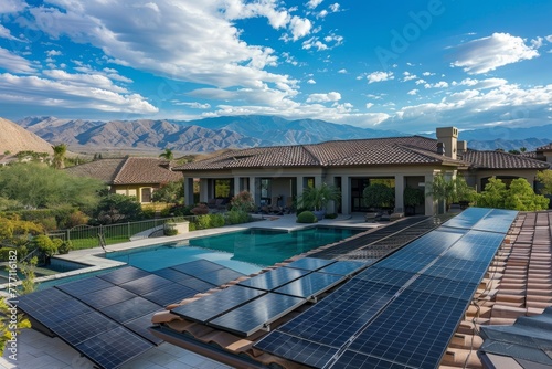 A house equipped with cutting-edge solar panels on the roof harnessing renewable energy efficiently
