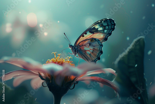 An enchanting 4K image of a delicate butterfly perched on a flower petal, its intricate wings spread out, showcasing nature's beauty in stunning detail. © CREATER CENTER