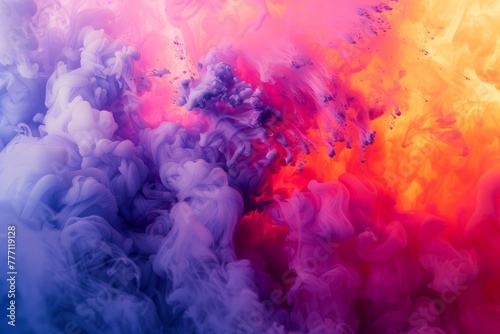 Colorful powder in slow motion, gently cascading down to create a mesmerizing cloud of smoke