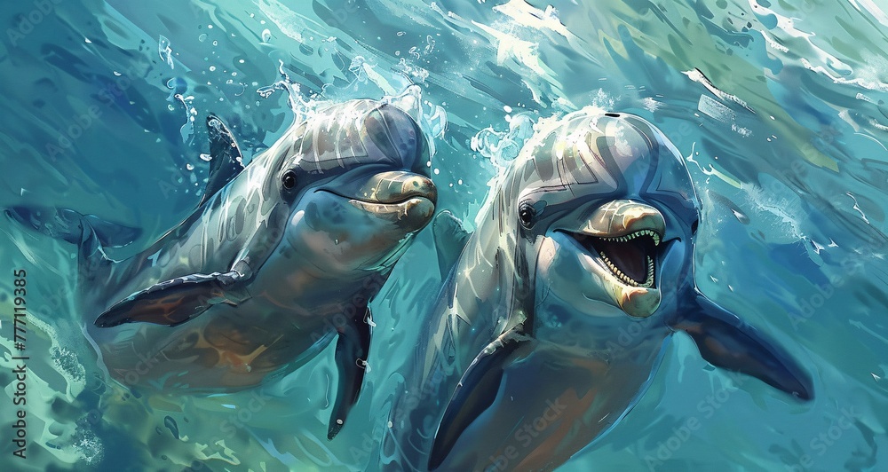 Dolphin Duo A Journey Through the Ocean's Depths Generative AI