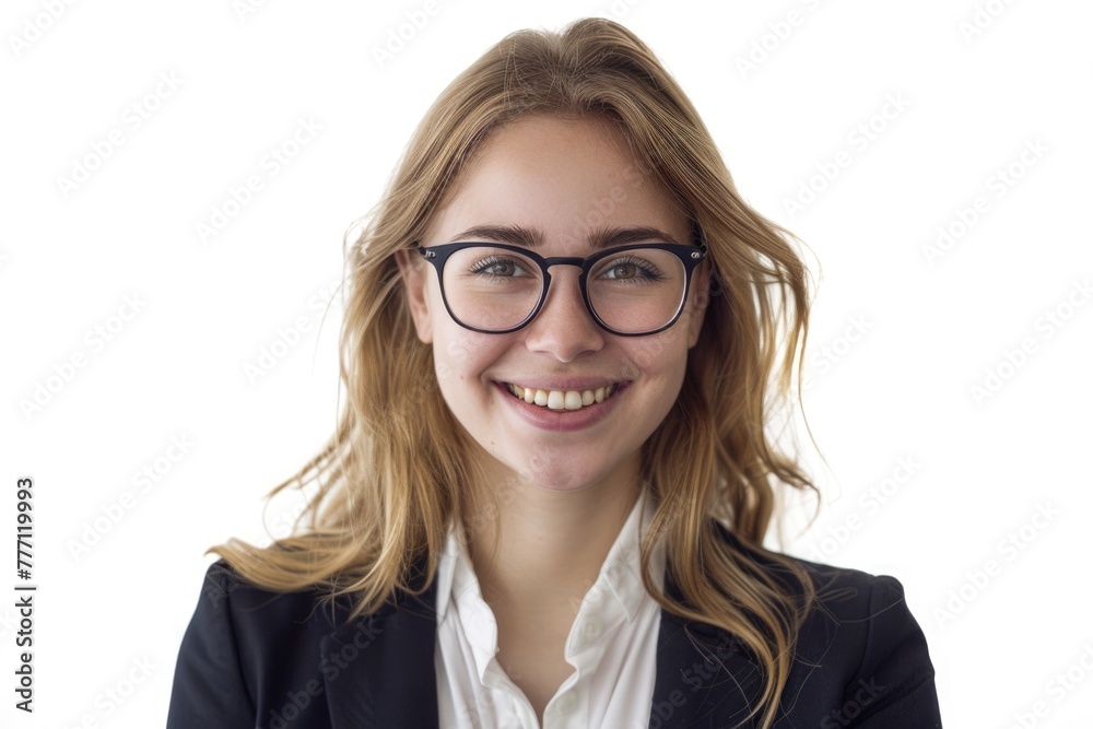 Portrait of young happy smiling businesswoman  isolated on white background
