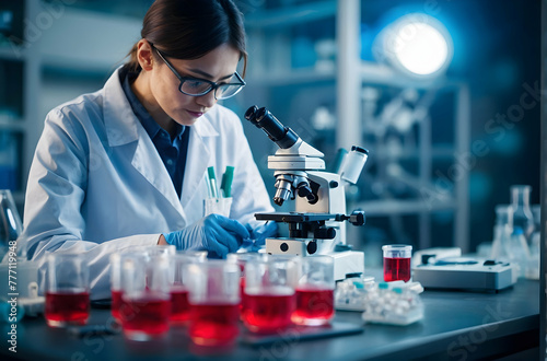 scientist working in laboratory concept development research scientific pharmaceutical medical microscope laboratory tube test sample blood analyzing assistant technician lab virus science scientist.