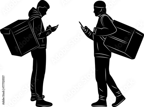 male couriers silhouette on white background vector
