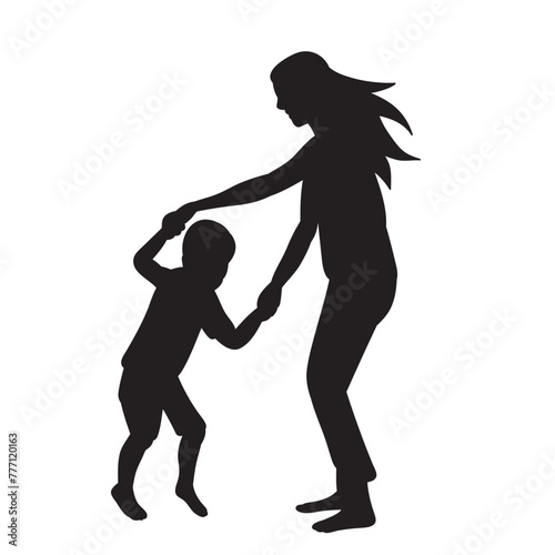 mother and child playing silhouette on white background vector