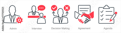 A set of 5 Meeting icons as admin, interview, decision making