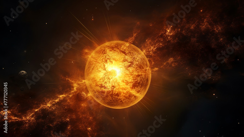 A bright sun in a dark starry Solar System