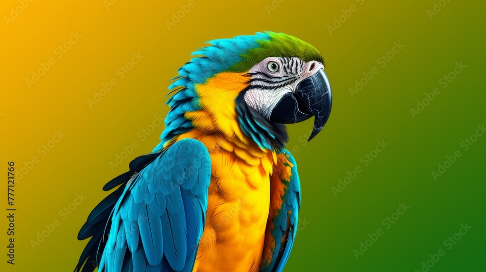 Majestic Macaw Portrait on solid background.