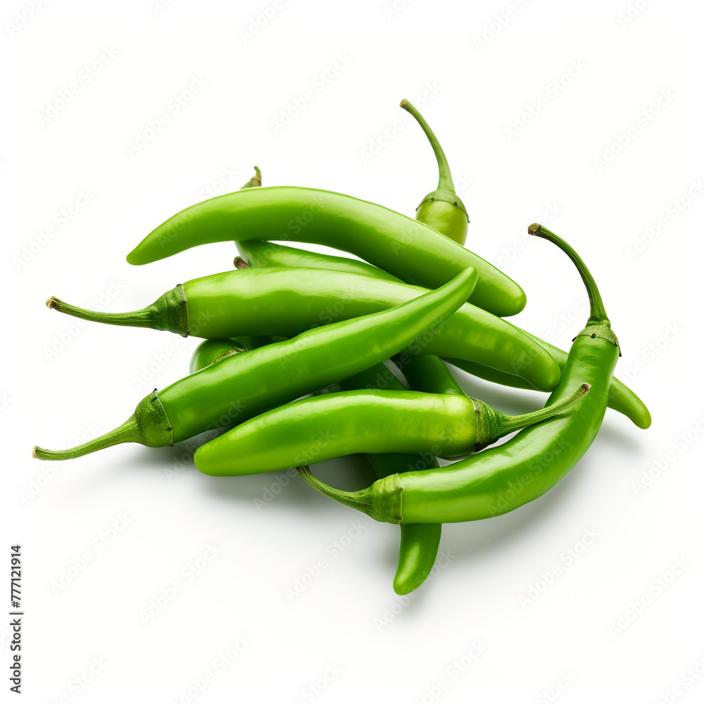 green chillies on white background сreated with Generative Ai green chillies on white background сreated with Generative Ai