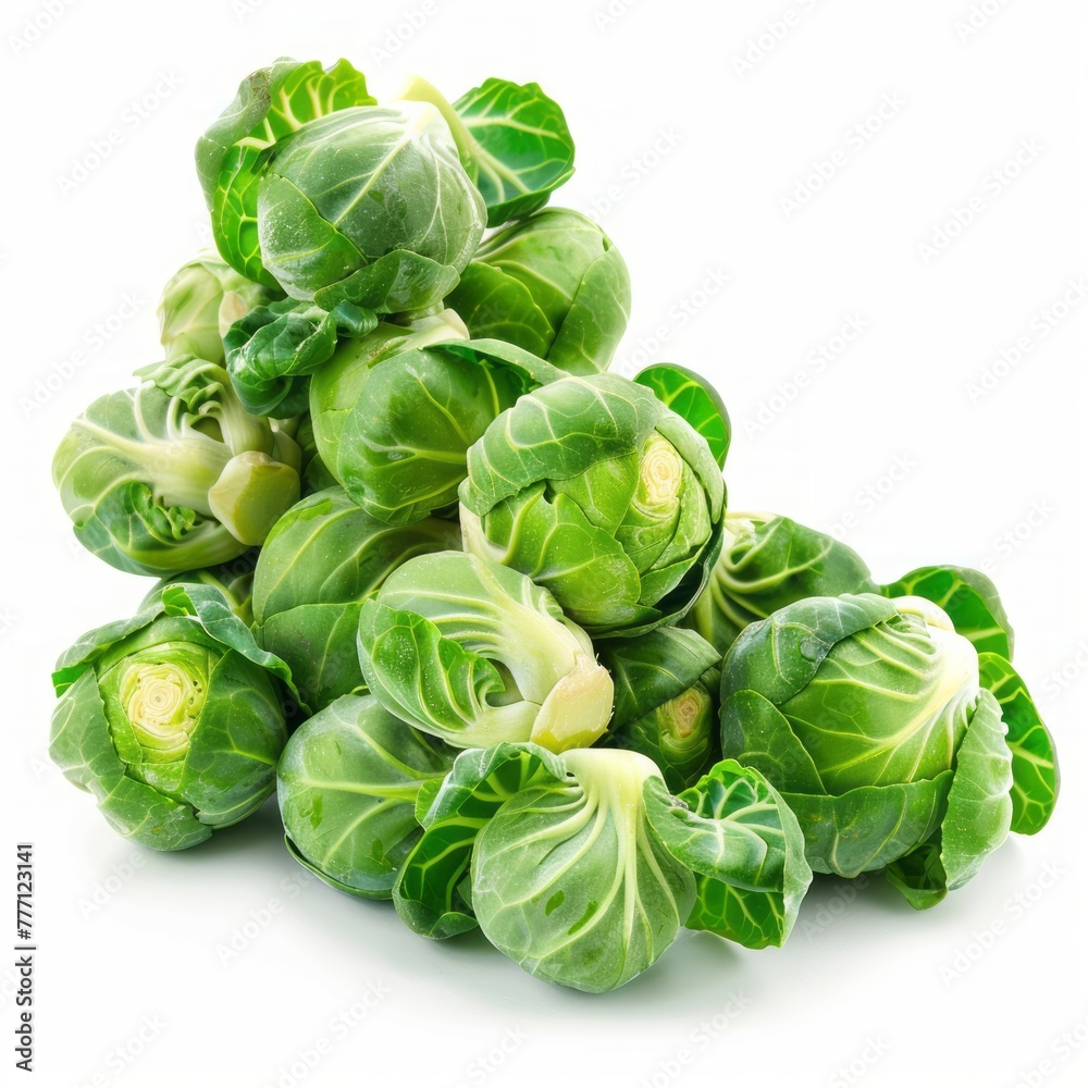 Fresh Brussels sprouts on white, showcasing vibrant green hues and healthy, leafy textures. Fresh Brussels sprouts on white, showcasing vibrant green hues and healthy, leafy textures.