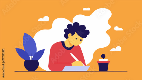 A writer at their desk their thoughts flowing effortlessly onto the page as they effortlessly create a masterpiece.